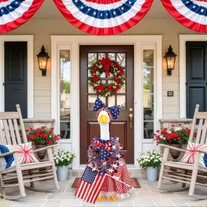 American Independence Day porch goose costume, yard white goose decoration with national flag, ribbons, and bow decorations, suitable for 23" porch goose