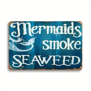 Vintage Mermaid Metal Tin Sign Nautical Wall Art For Bedroom Cafe And Garden Decor
