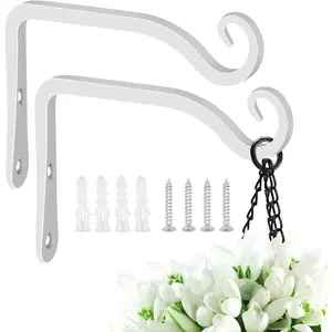 Hand-Forged   Bracket Iron Wall Hook for  ,Bird ers, Wind Chimes, Flower Baskets, Lanterns, Yoga Mat, Indoor/Outdoor Use 6 Inch 2 Pack, White