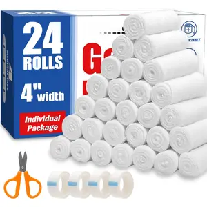 24 Pack Gauze Rolls, 4 In X 4.1 Yards, Premium Gauze Wrap Roll For Wounds, Bandage Wrap Rolled Gauzes, Mummy Wraps, Individually Wrapped