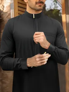 Men's Traditional Islamic Thobe, Classic Stand-Collar Robe, Arabic Muslim Clothing for Ramadan and Eid