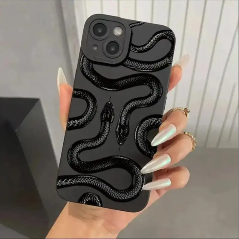 Snake Graphic Print Non-slip Phone Case, Anti-fall Mobile Phone Case, Durable Phone Cover, Mobile Phone Protective Case for iPhone 14 13 12 11 XS XR X 7 8 Plus Pro Max Mini, Phone Cases Screen Protector Black Protection Transparent