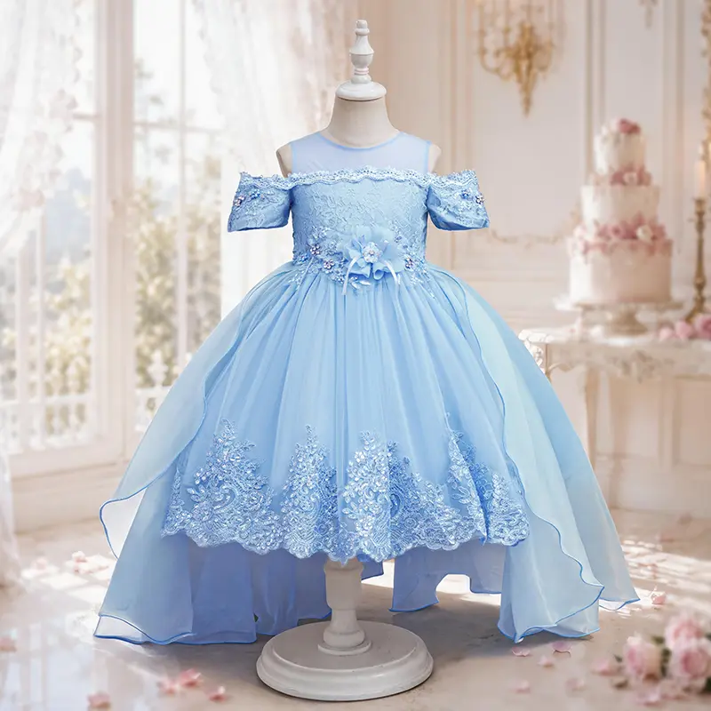 Girls Dress for Kids, Toddler Children’s Princess Dress, High-Low Lace Tulle Formal Party Gown for Flower Girl, Wedding, Birthday and Special Occasions