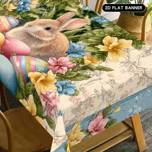 1pc Rabbit Easter Egg Flower Easter Tablecloth, School Classroom Spring Party Decoration Table Cover Set Suitable for Colorful Large Welcome, Party Table Decoration, Family Church Religious Festival Event Dinner Decoration