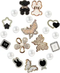 Luxury Rhinestone Shoe Charms Butterfly Bear Pearl Heart Decorative Accessories for Clog Sandals