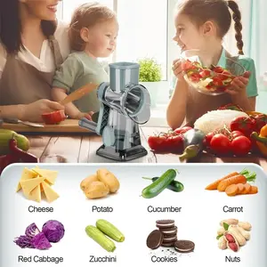 Rotary Cheese Grater with Handle, 5 Well-Designed Blades, Strong Suction Cup Base, Kitchen Utensils Vegetable Slicer Dicer Fruit Vegetable Slicer Gadgets Kitchen