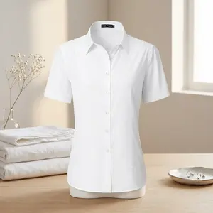 Women's Stretch Wrinkle Free Formal Short Sleeve Dress Shirt - Button Down Summer Work Blouse Business Casual Top Comfortable Breathable Fabric Perfect for Office Professional Wear Lightweight Easy Care Ladies Clothing