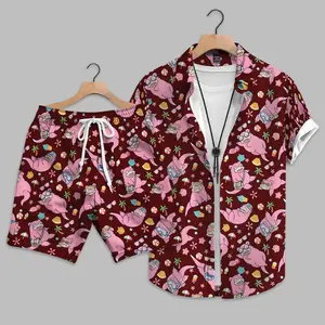 Slowpoke Inspired Hawaiian Shirt, Cute Pink Anime Aloha Shirt, Kawaii Summer Beach Shirt, Fun Vacation Cosplay Outfit For Fans