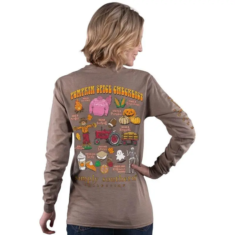 SALE Simply Southern Pumpkin Spice Fall Checklist Long Sleeve T-Shirt