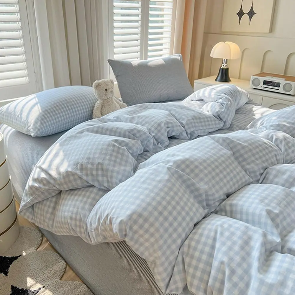 Gingham Duvet Cover Full Size Blue White Checkered Comforter Cover 3 Pcs Soft Breathable Washed Microfiber Grid Farmhouse Bedding Set with Pillow Shams