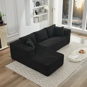 L-Shaped Sectional Modern Boneless Corduroy Couch with Chaise-No Assembly Required! Deep-Seat, Upholstered Modular Cloud Sofa for Living Room, Plush Corduroy Fabric【2 Packages Shipping】 comfy nature big affordable furniture sala