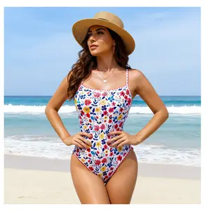 Floral One Piece Swimsuit for Women - Scalloped Swimwear, Slimming Bathing Suit, Colorful Prints, Modest One-Piece, Beach Pool Vacation, Adjustable Straps