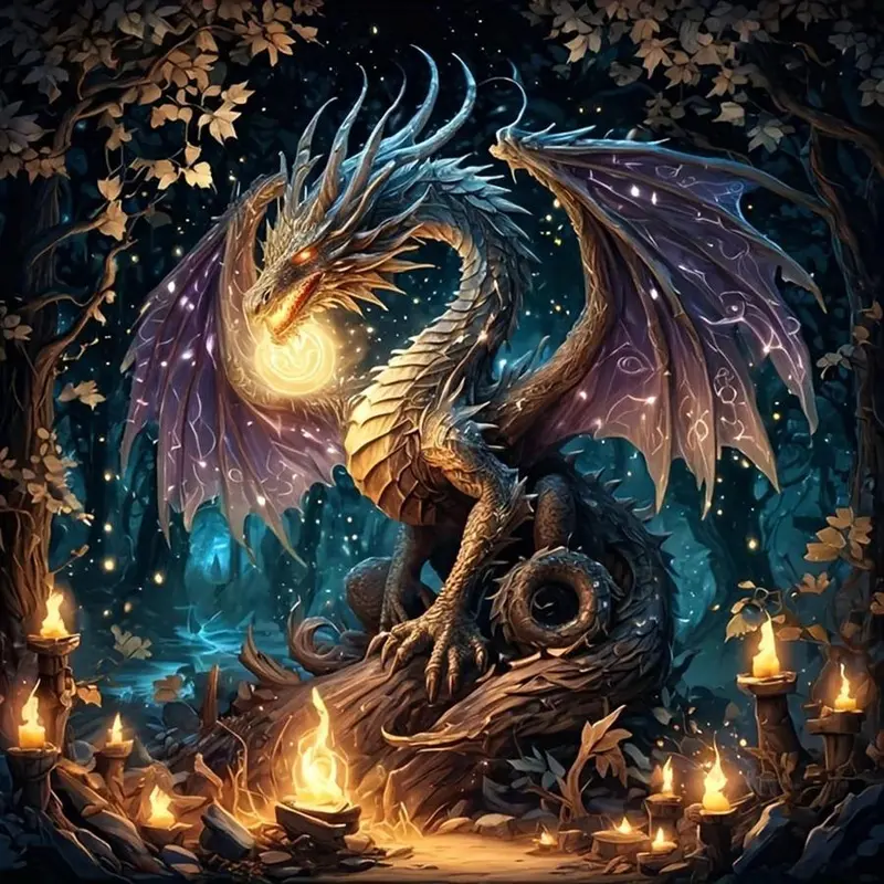 5D DIY Diamond Arts Colorful Painting Kit, Dragon Geometric Embroidery Diamond Pattern Design Hand Embroidered Arts Colorful Painting, Handmade Art Crafts for Home Decor, Diamond Art Tools, Handicraft