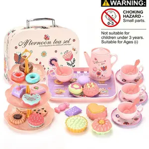 Girls Tea Party Set, Pretend Play Kitchen Toys with Desserts Cookies Donuts Teapot, 3-6 Years Old Princess Role Play Gift, Play Kitchen Accessories