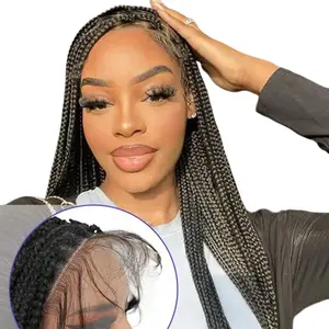 30 Inch Braided Wig Full Lace Front Braided Wigs Premium Ultra Braid Synthetic Hair Wig For Black Women Long Synthetic Full Double Lace Front Braid Wig Square Knotless Braided Wig With Baby Hair For Women Daily Part Use