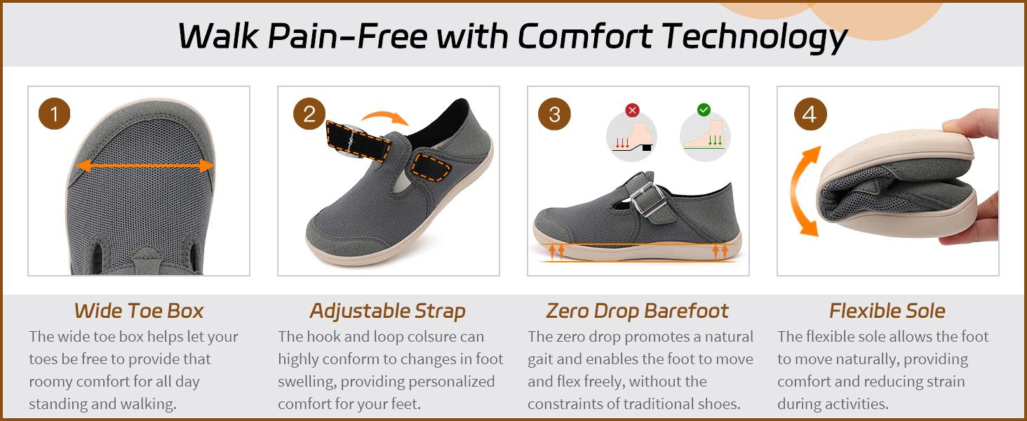 LEISFIT Women's Plain Wide Round Toe Barefoot Clogs - 0 Drop Minimalist Slip-On Walking Shoes with Adjustable Strap for Daily Wear,shoes for back to school,back to school shoes
