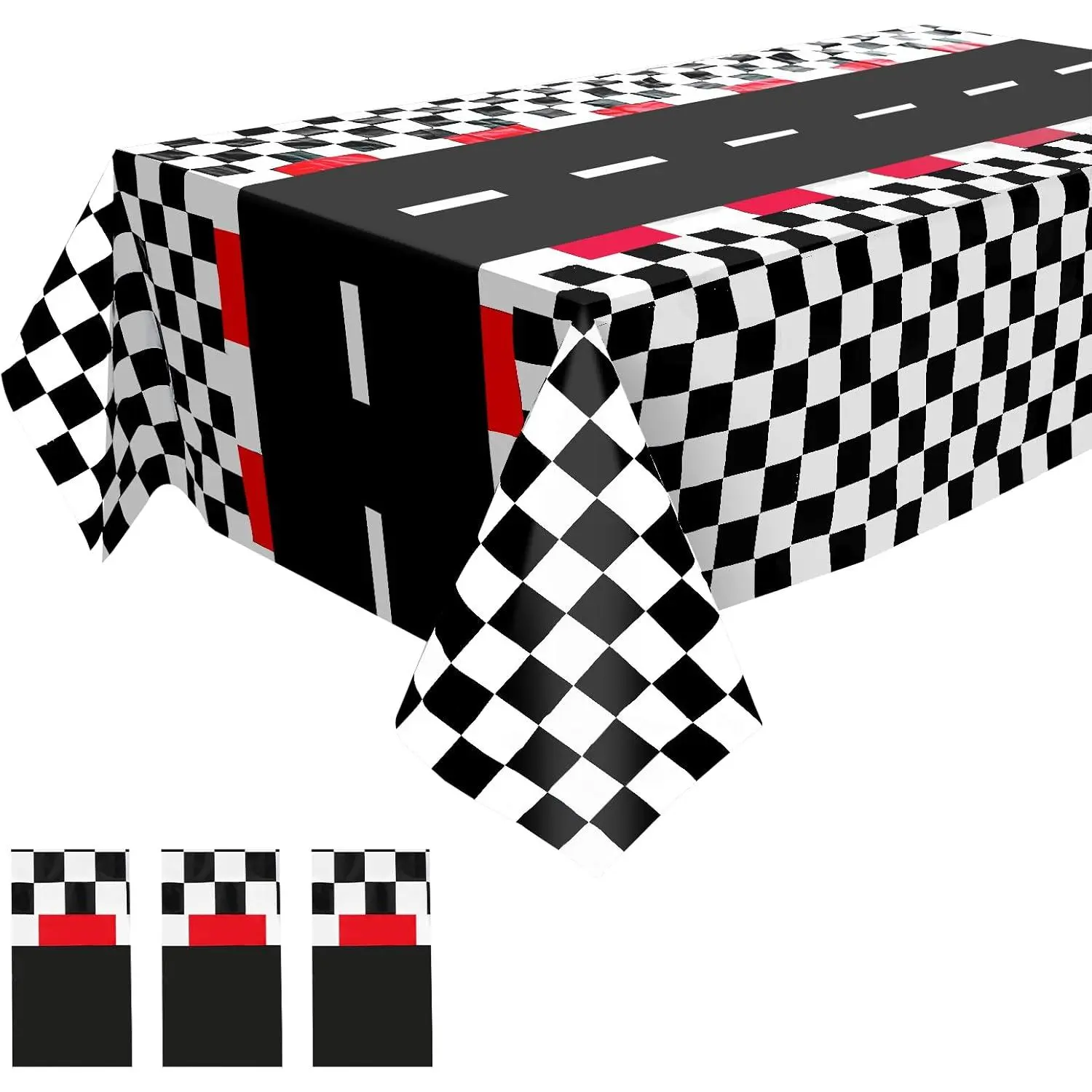 3 count Race  Table Cloth Birthday Party Decorations, Birthday Decorations,Plastic Race  Themed Rectangular Tablecloths Road Table Runner 54" x 108",Checkered Race  Party Decorations