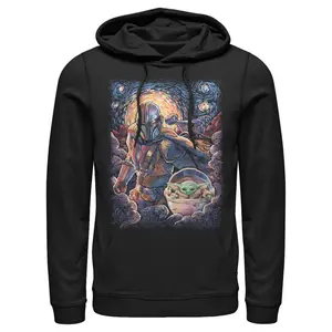 Men's Star Wars The Mandalorian Starry Night Best Friend Portrait Pull Over Hoodie
