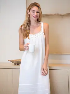 Hazel White Cotton Nightgown sleepwear dress Comfortable Lace