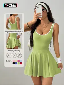 Women's Sporty Sleeveless Tennis Dress, Integrated Shorts & Bra, pickle ball court dress，Twisted Cut Design, Ideal for Gym, Yoga, Casual