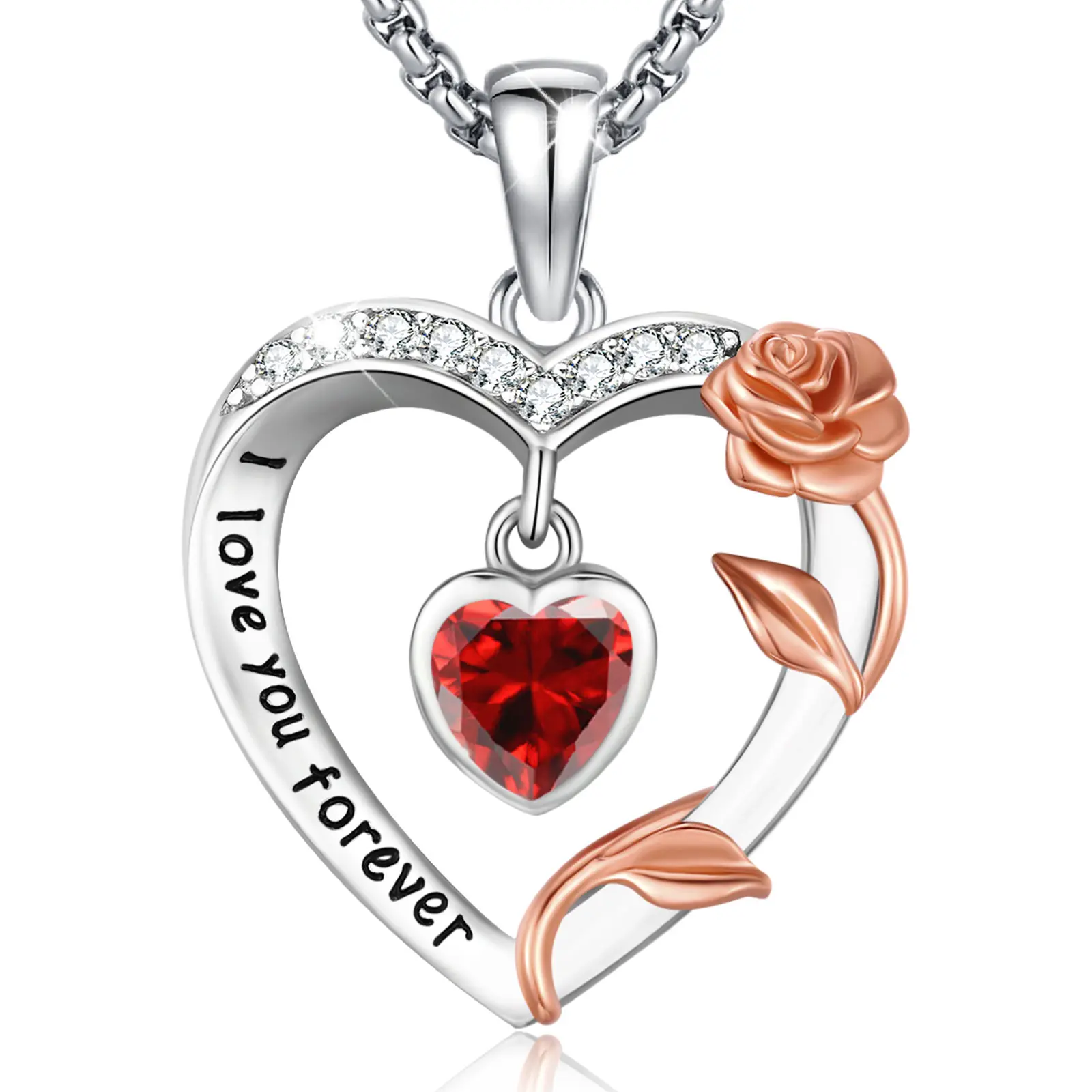 DRINSPER Heart Rose Necklaces 925 Sterling Silver Women Heart Necklaces for Valentines Day Mothers Day Christmas Day Birthday Day Jewelry Gift for Women Wife Mom Girlfriend