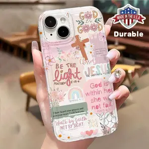 Cross & Letter Pattern Clear Phone Case, Shockproof Phone Protective Cover, Phone Accessory Compatible with iPhone 11 12 13 14 15 Pro Max, Casing