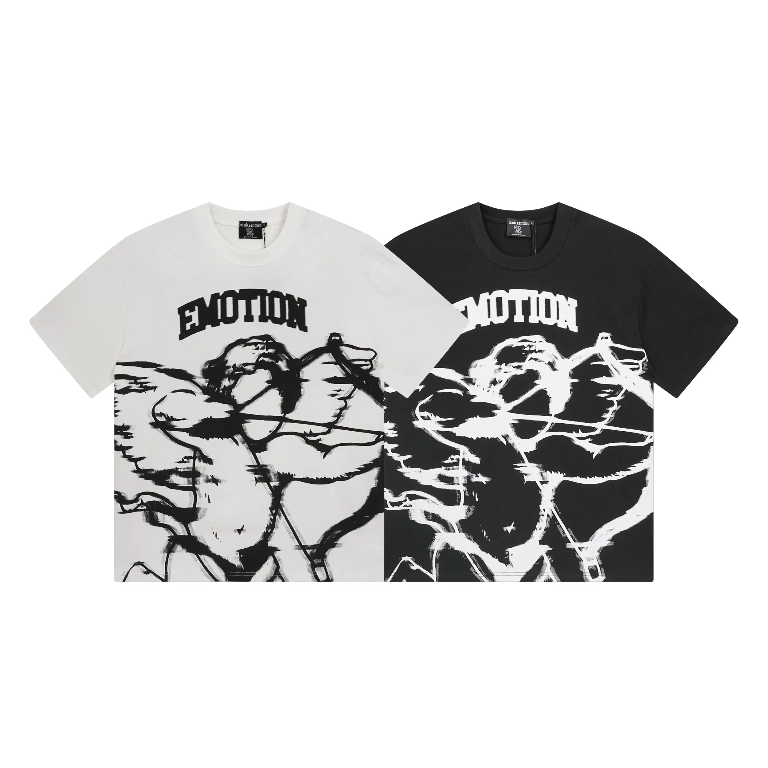 Mixed Emotion Abstract Motion Figure Graphic T-Shirt, Monochrome Brushstroke Art Tee in Black White, Unisex Graphic Tees for Men Women, Oversized Streetwear Shirt, Avant Garde Y2K Grunge Casual Short Sleeve Top, Fashion Accessories
