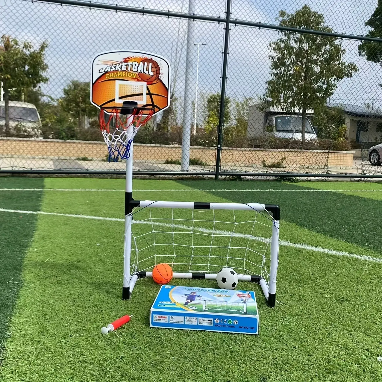 Football Goal Portable Basketball Hoop Combo, Toddler Soccer Ball, Indoor Outdoor Sports Gear, Ball Sports Equipment, Enhances Kids' Athletic Skills, Interactive Game
