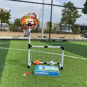 Football Goal Portable Basketball Hoop Combo, Toddler Soccer Ball, Indoor Outdoor Sports Gear, Ball Sports Equipment, Enhances Kids' Athletic Skills, Interactive Game