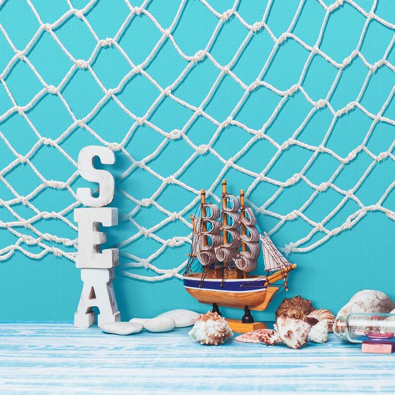 6 Pcs Fish Net Decorative and Tablecloth Set, Cotton Fishnet and Plastic Table Cover Decorations Set for Nautical Themed Party Baby Shower Pirate Decorations Mermaid Party(Vivid Color) Ornaments