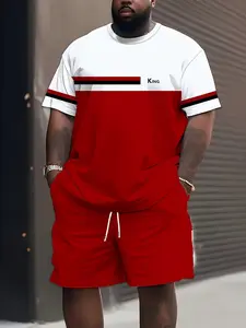 Men's 2-Piece Fashion Set, 3D All-Over Print Tee & Shorts, Casual Loose-Fit Short Sleeve Top, Natural Waist Knee-Length Bottoms