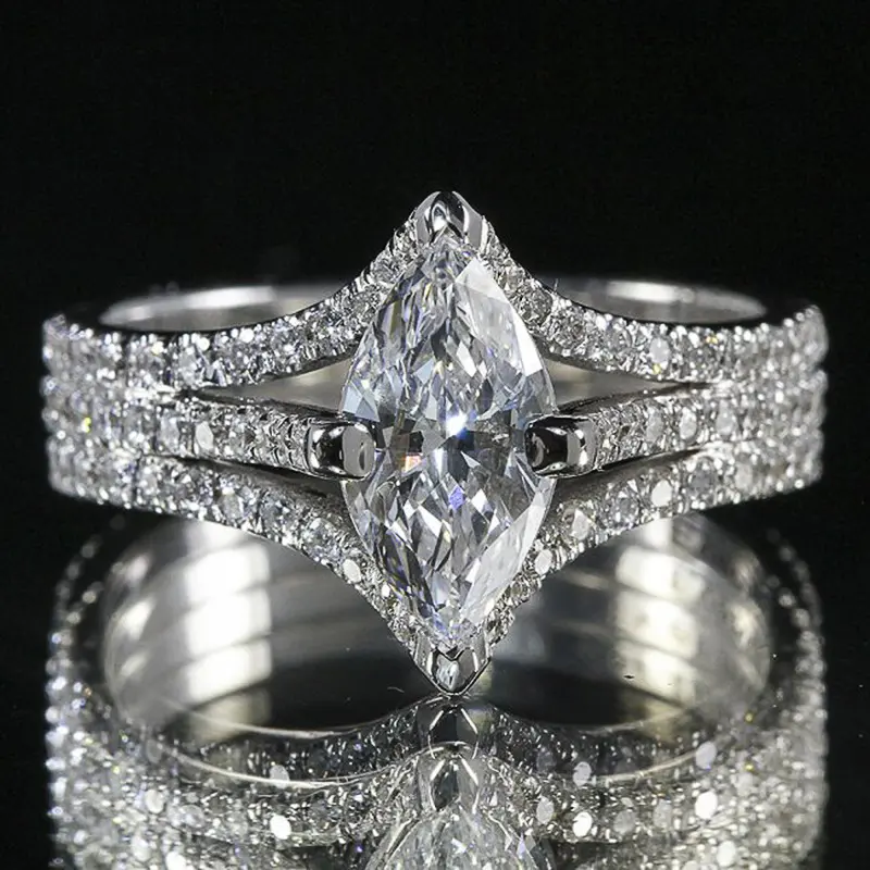 Marquise Cut Statement Costume Ring for Women, 5A Cubic Zirconia Bridal Engagement Ring Stack, Anniversary & Proposal Gift