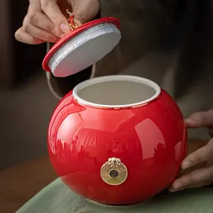 Red Retro Ceramic Moisture-proof Sealed Storage Jar｜Tea Coffee Dried Fruit Cereal One Jar Storage Study Living Room Bedroom Decorative Ornament Practical Gift Containers Kitchen Utensils Tin Canister 【Red】