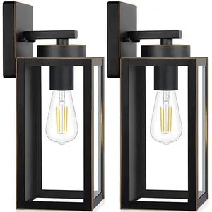 2 Packs Outdoor Wall Light Fixtures, Waterproof Porch Sconces Wall Mounted Lighting with E26 Sockets & Glass Shades, Modern Wall Lamps for Patio