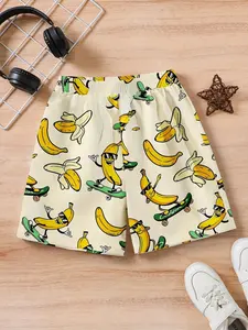 Boy Casual Short Pants, Cute Fruit Print, Fashion Beachwear, Summer Style Shorts, Summer Outdoor Shorts, Perfect for Beach and Vacation