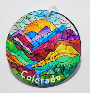 Stained Glass Inspired Mountain Christmas Ornament