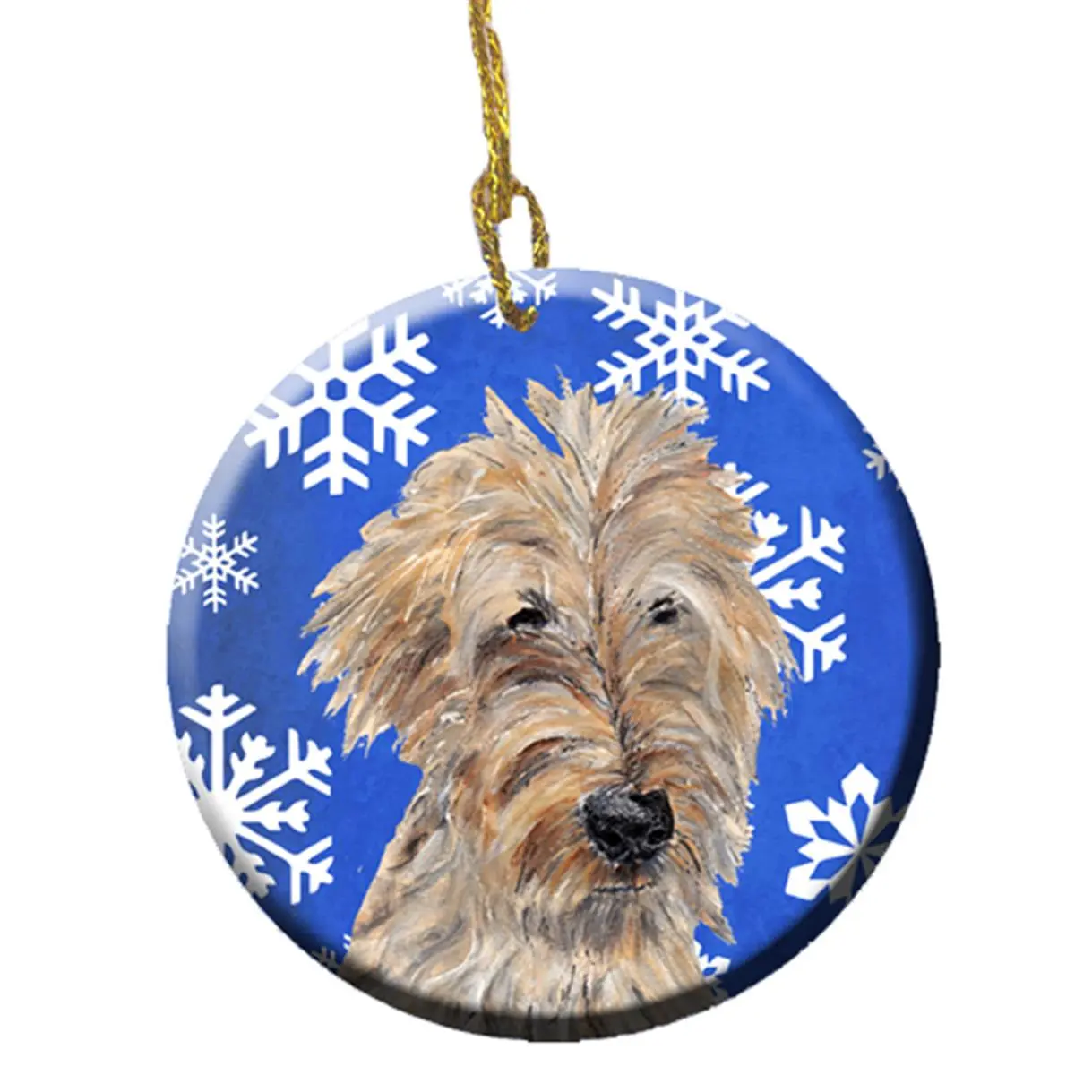 Paint-Ready Golden Doodle Winter Snowflakes Ceramic Ornament, 2.81 in Dia