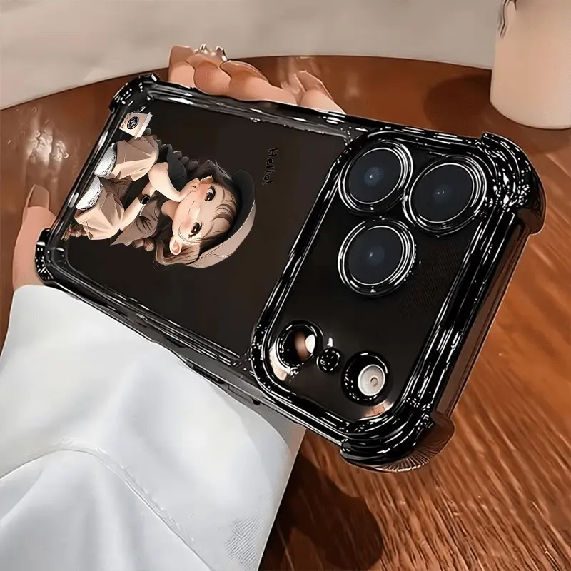 TPU Protective Shockproof Smartphone Case & Cover - Cute Handheld Girl Resting Design, High-End Luxury Style, Accessory for iPhone 17,16,15,14,13,12,11 Series & X Series Devices
