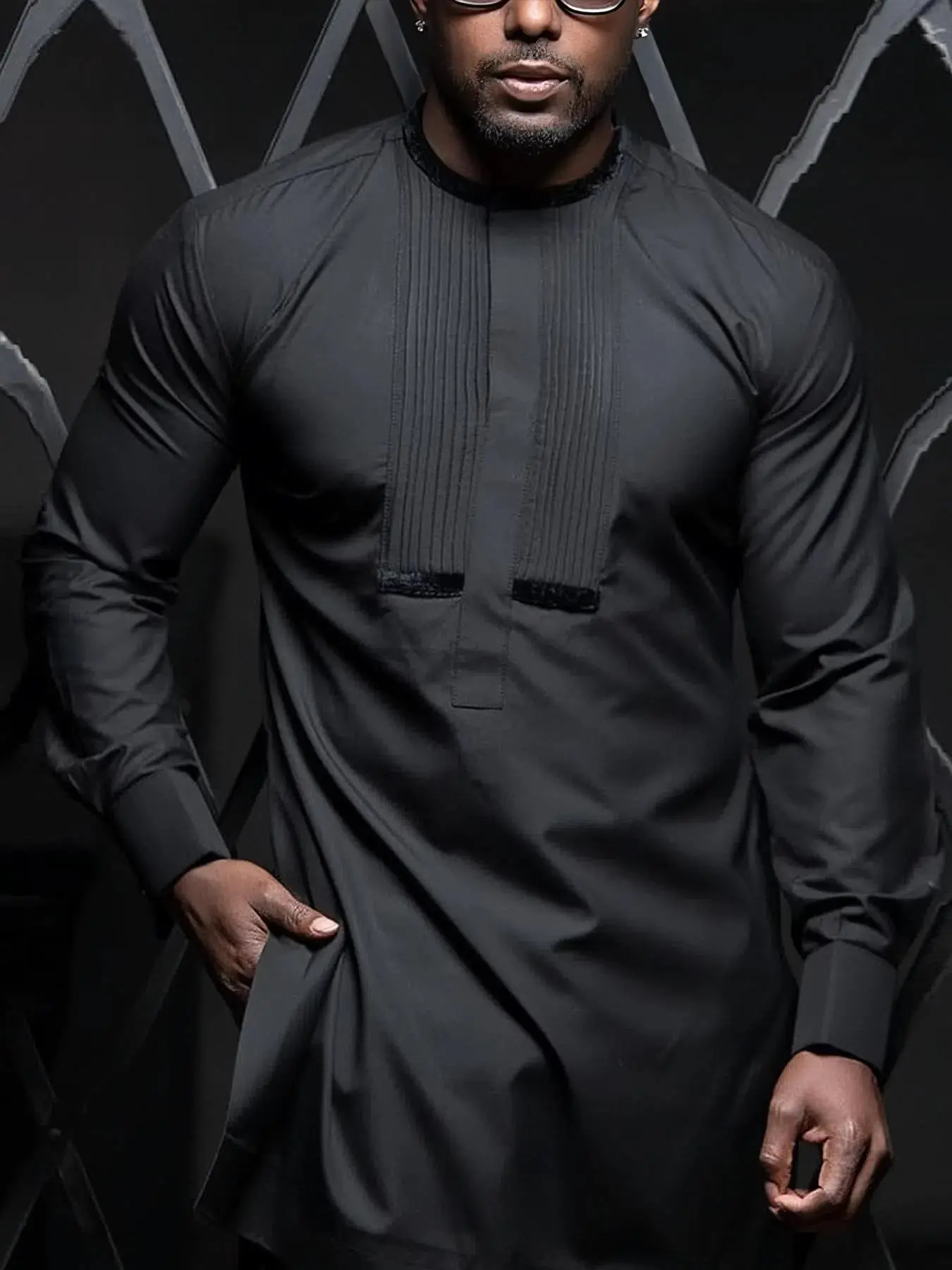 2 Pieces Men's Button Front Split Hem Shirt & Drawstring Pants Set, Casual Long Sleeve Top & Elastic Waist Trousers, Casual Wear Clothing, Sweatsuit S