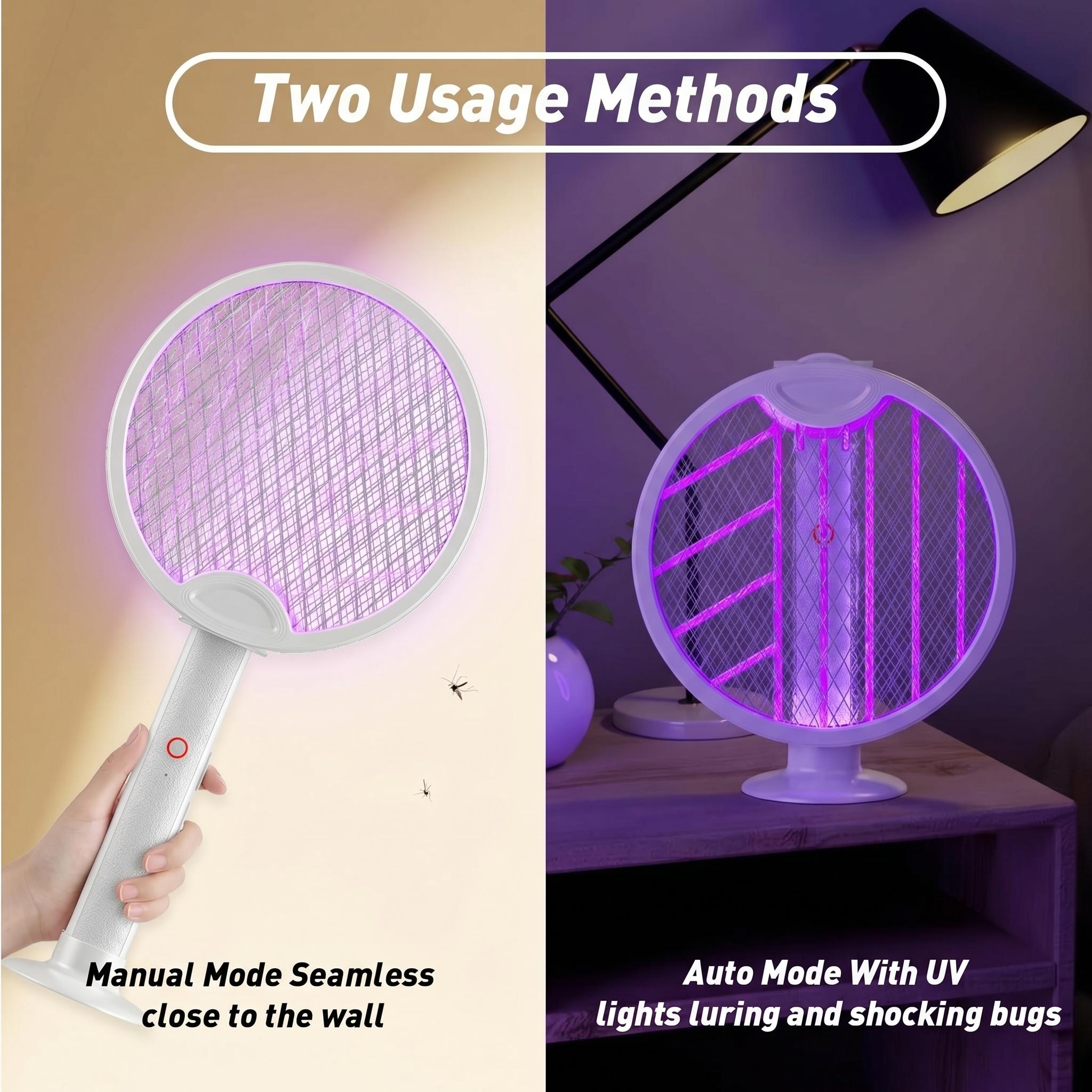 Foldable Electric Fly Swatter Racket 3000V, USB Rechargeable Bug Zapper with Purple Attractant Light, 1200mAh Portable Handheld Mosquito Killer - Kills Mosquitoes, Flies, Gnats, Wasps, Fruit Flies for Indoor Home, Backyard, Patio, Camping Foldable Electric Fly Swatter Racket 3000V, USB Rechargeable Bug Zapper with Purple Attractant Light, 1200mAh Portable Handheld Mosquito Killer - Kills Mosquitoes, Flies, Gnats, Wasps, Fruit Flies for Indoor Home, Backyard, Patio, Camping