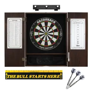 Viper Razorback Sisal Dartboard, Metropolitan Espresso Cabinet, Shadow Buster Dartboard Lights & "The Bull Starts Here" Throw Line Marker