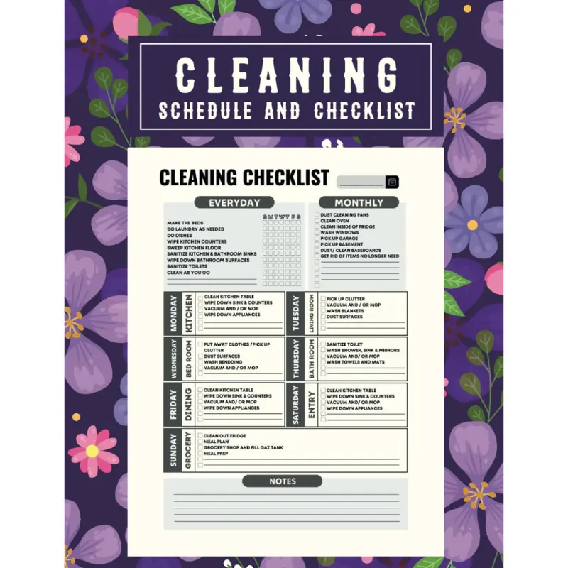 Daily Weekly and Monthly Cleaning Schedule 8.5 x 11 Notebook