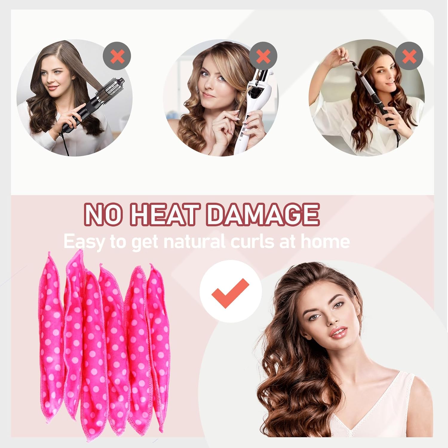 10PCS Soft Heatless Hair Curling Rods, Flexible Sponge Hair Rollers for Overnight Styling, DIY Natural Waves and Curls, Comfortable Sleeping Hair Curlers for Women