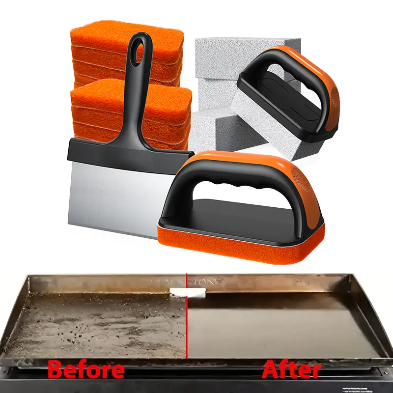 19 in 1 Flat Top Grill Cleaning Kit Tools for Outdoor,Griddle Cleaning Kit for Blackstone Accessories,with Heavy Duty Griddle Scraper, Grill Stones, Scouring Pads & Ergonomic Handles