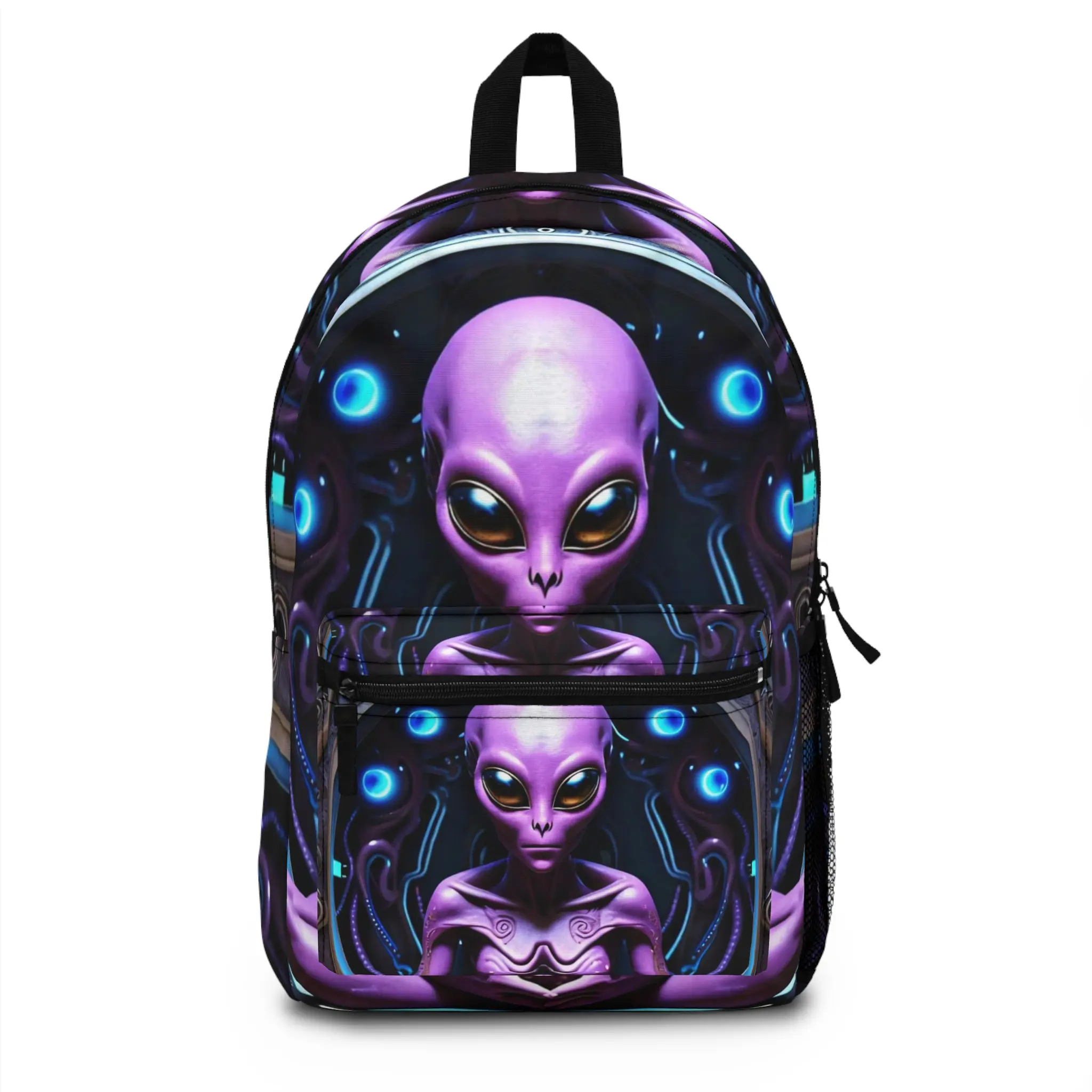 Alien Art Backpack for Sci-Fi Lovers, Unique School Bag, Space-Themed Travel Backpack, Cosmic Design Rucksack, Gifts for Astronauts
