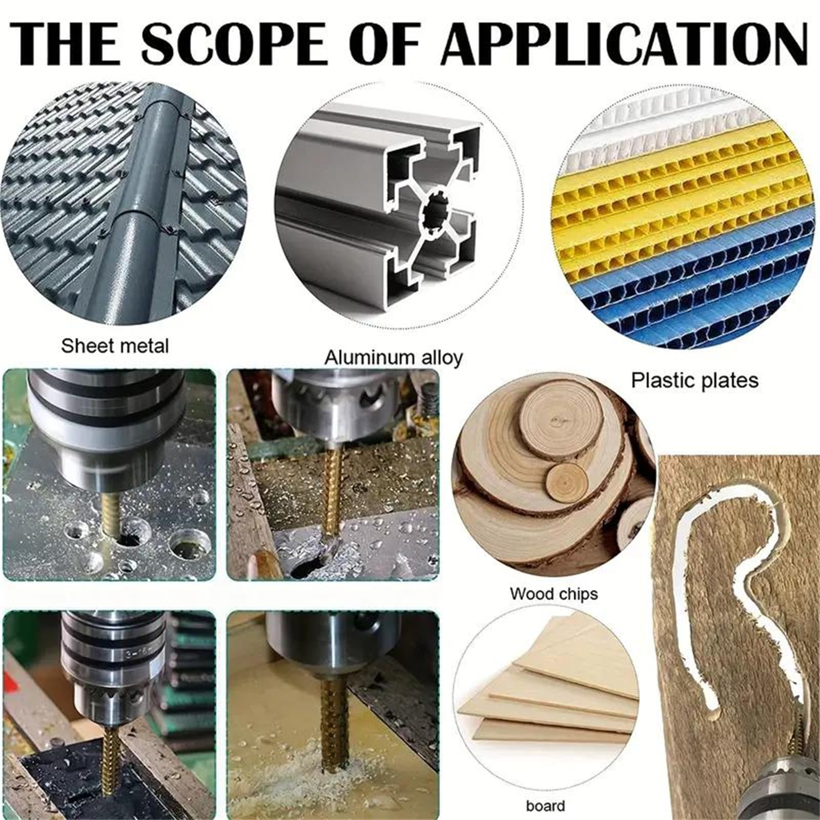 Titanium-Plated High-Speed Steel 6Counts Metalworking Set for Drilling Screwing Boring Carving Cutting Polishing Durable Tools Plunge