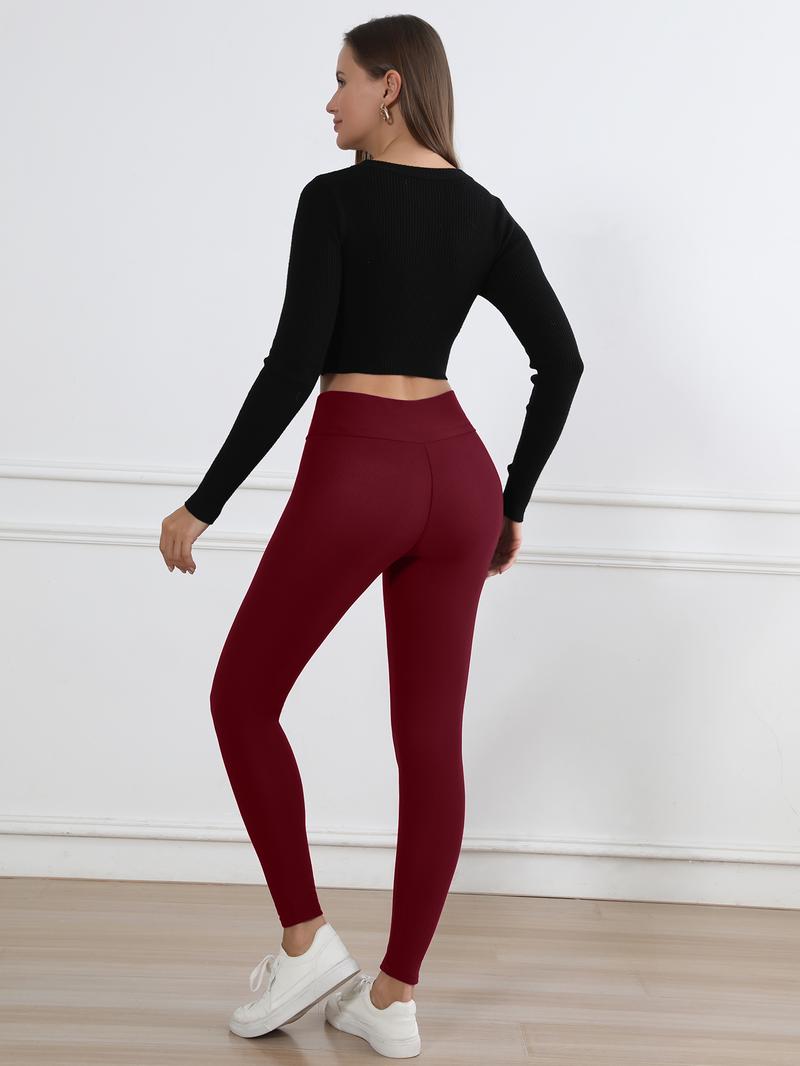 CHRLEISURE 3PCS Winter Warm Fleece Lined Leggings High Waist Women Workout Wear for Yoga Riding Casual Wear in Red Black & Gray