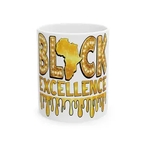 Gold Glitter Black Excellence Ceramic Mug - Inspirational Gift for Coffee Lovers, Unique Home Decor, Motivational Tea Mug, Affirmation Cup