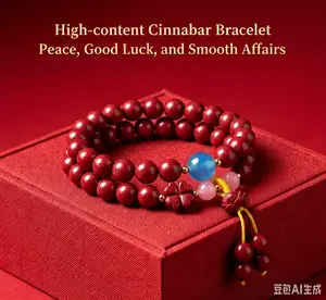 Unprocessed cinnabar beaded bracelet with four-leaf clover and lotus motifs, double loop design, high-content purple gold sand; zodiac birth year bracelet for men and women, jewelry gift