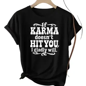 Men's "If Karma Doesn't Hit You" Sarcastic Quote Print T-Shirt, Casual Menswear, Round Neck Cotton Fabric Top